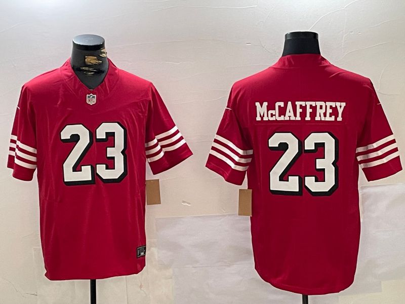 Men San Francisco 49ers #23 Mccaffrey Red Three generations 2024 Nike Vapor Limited NFL Jersey style 1